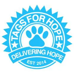 A blue seal with the words " tags for hope " in it.