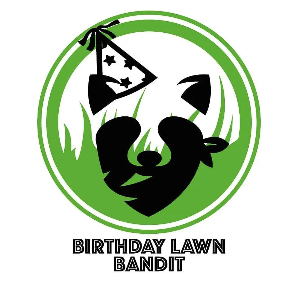 A green circle with the words birthday lawn bandit written in it.